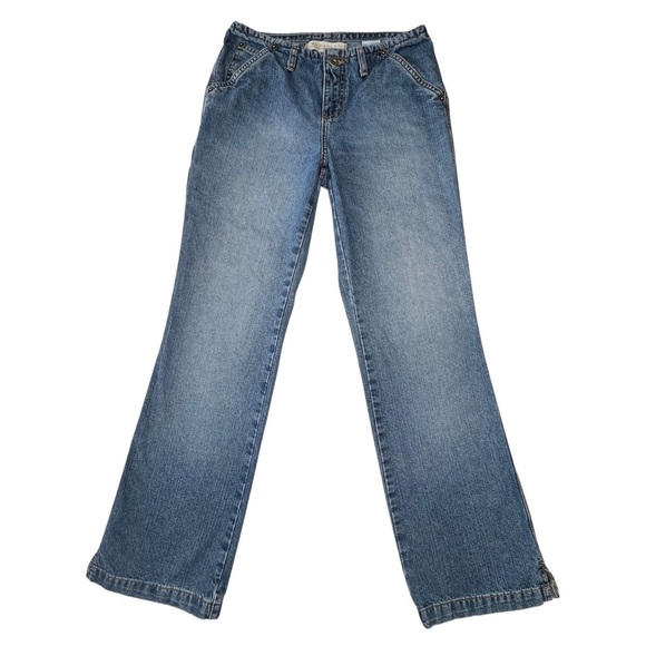 Maurices Straight Jeans Carpenter Mid Rise Utility Distressed Denim Blue 3/4 - Picture 1 of 17